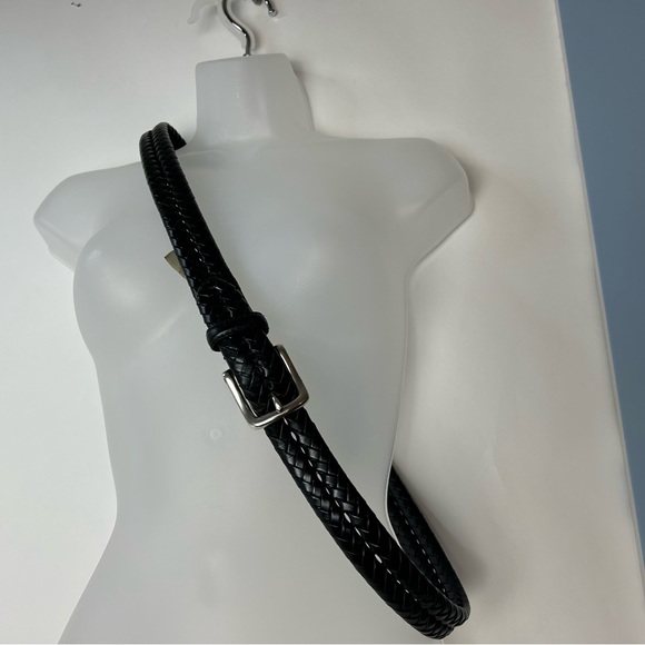 Fossil Black‎ Leather Basket Weave Belt Silvertone Metal Buckle - Picture 8 of 13